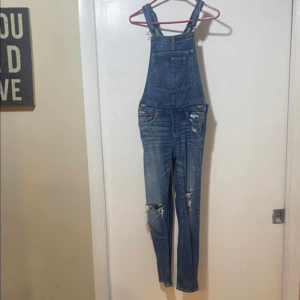 Hollister Blue distressed Denim Overalls size small